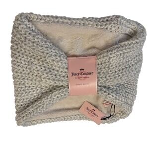 Juicy Couture Womens Wool White Knit Faux Fur Lined Cowl Scarf OS